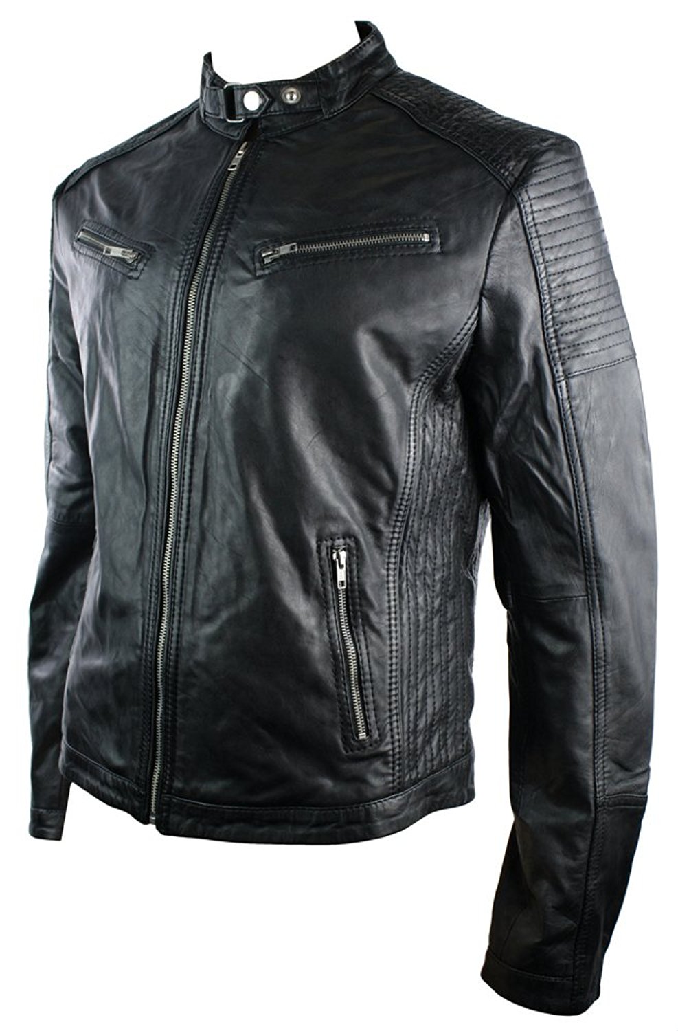 Jaqueta masculina de couro legítimo, estilo retrô, com zíper, cor marrom claro, modelo Nevada Timber, preta, estilo urbano.