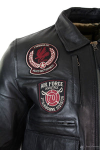 Jaqueta Bomber Masculina Preta em Couro Legítimo com Distintivo de Piloto da Força Aérea - Preta