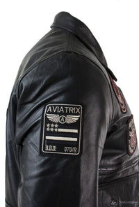 Jaqueta Bomber Masculina Preta em Couro Legítimo com Distintivo de Piloto da Força Aérea - Preta