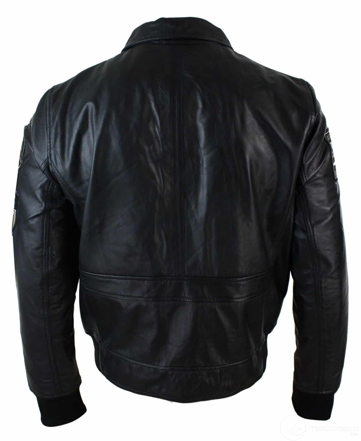 Jaqueta Bomber Masculina Preta em Couro Legítimo com Distintivo de Piloto da Força Aérea - Preta