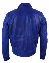 Jaqueta Bomber Masculina de Couro Legítimo Preta com Distintivo de Piloto da Força Aérea - Azul