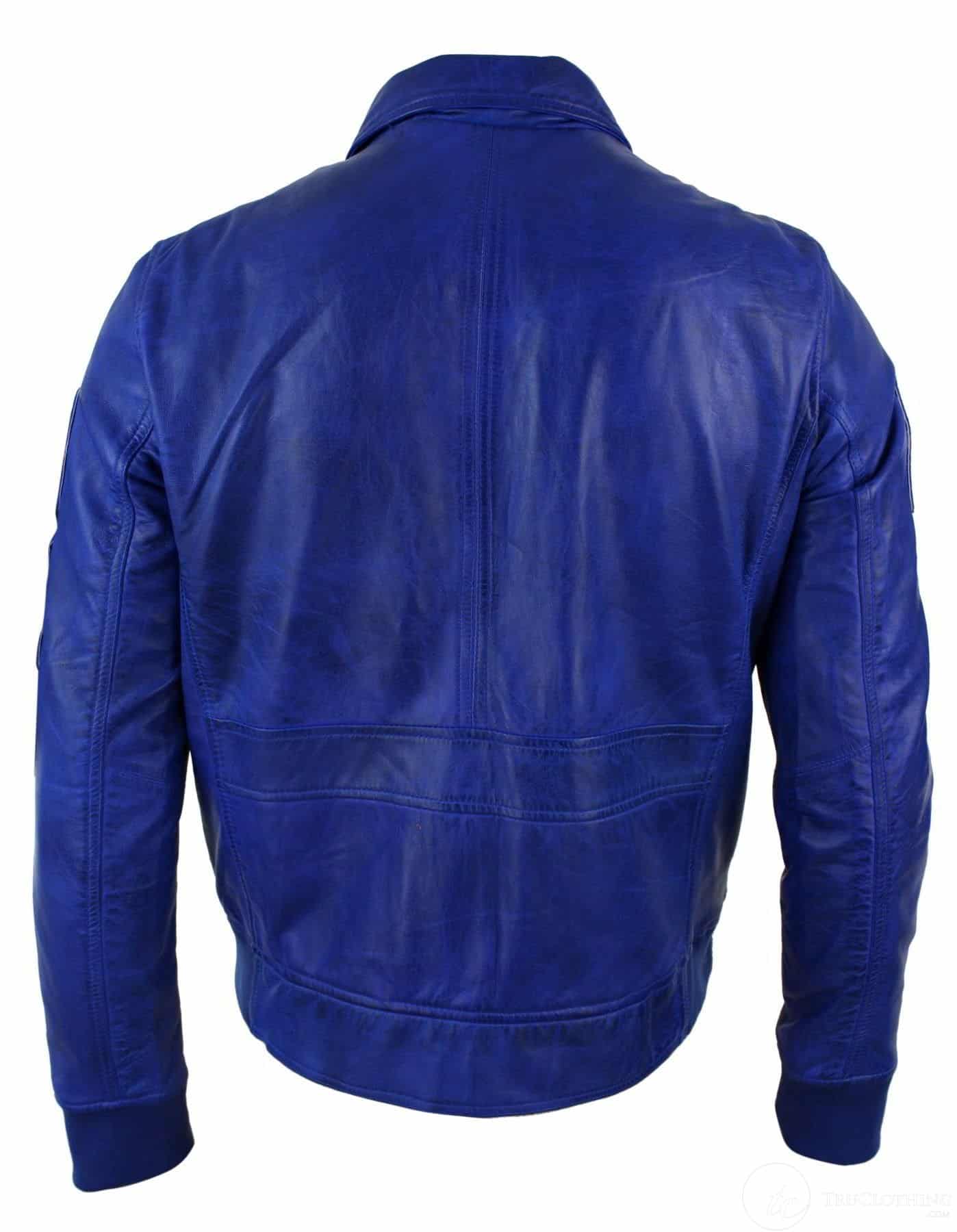 Jaqueta Bomber Masculina de Couro Legítimo Preta com Distintivo de Piloto da Força Aérea - Azul
