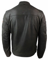 Jaqueta masculina de couro legítimo marrom vintage com emblema de piloto, lavagem desgastada e modelagem slim fit.