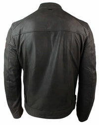 Jaqueta masculina de couro legítimo marrom vintage com emblema de piloto, lavagem desgastada e modelagem slim fit.