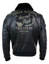 Jaqueta de aviador masculina em couro legítimo preto com gola de pele, corte slim e estilo bomber.