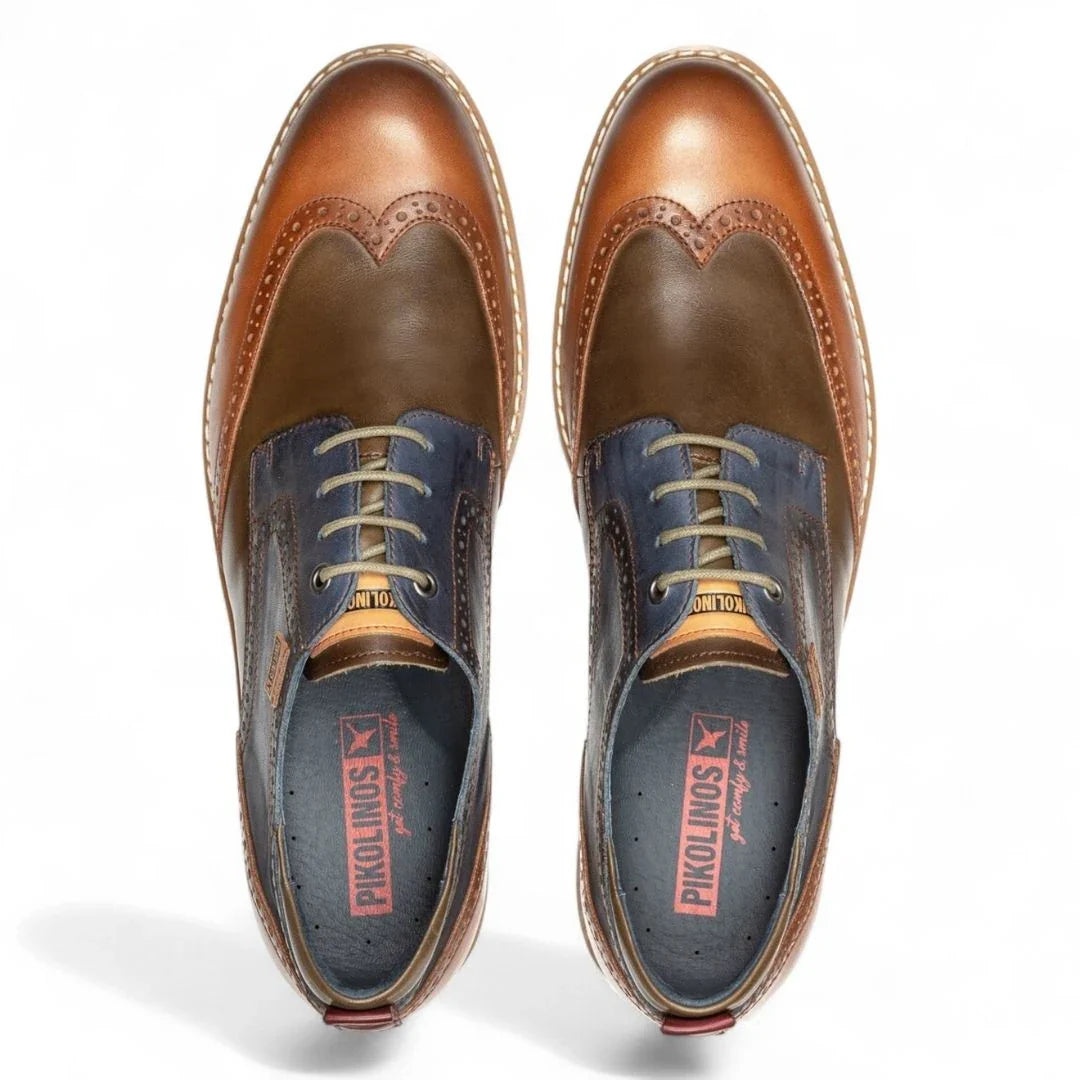 Avila - Sapato Brogue Masculino em Couro Marrom Conhaque com Cadarço