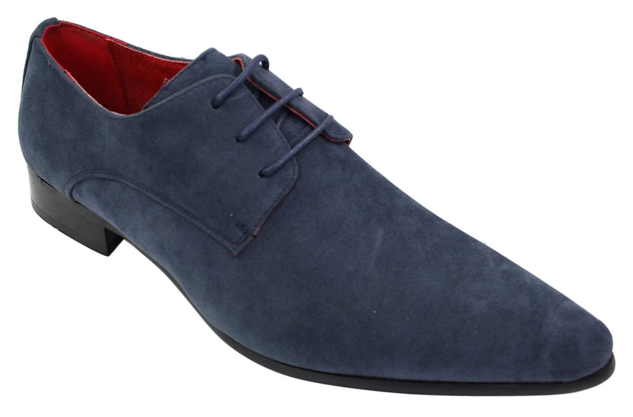 Sapatos masculinos de camurça azul com bico fino e cadarço, design italiano, elegantes e casuais.