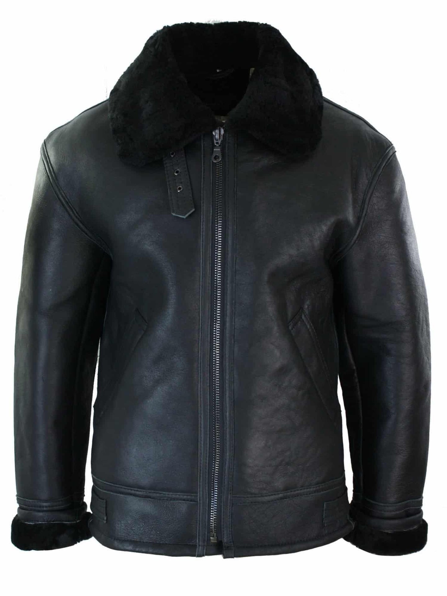 Jaqueta de piloto aviador B3 original em couro legítimo de carneiro para homem, ideal para o inverno - Preta