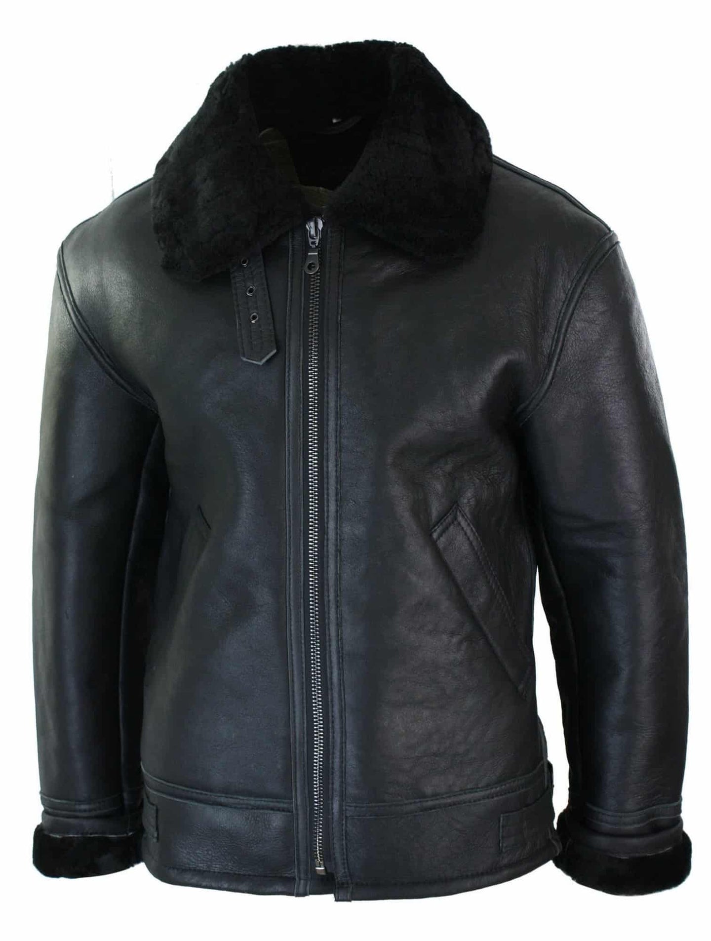 Jaqueta de piloto aviador B3 original em couro legítimo de carneiro para homem, ideal para o inverno - Preta