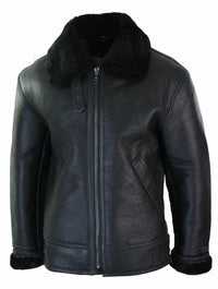 Jaqueta de piloto aviador B3 original em couro legítimo de carneiro para homem, ideal para o inverno - Preta
