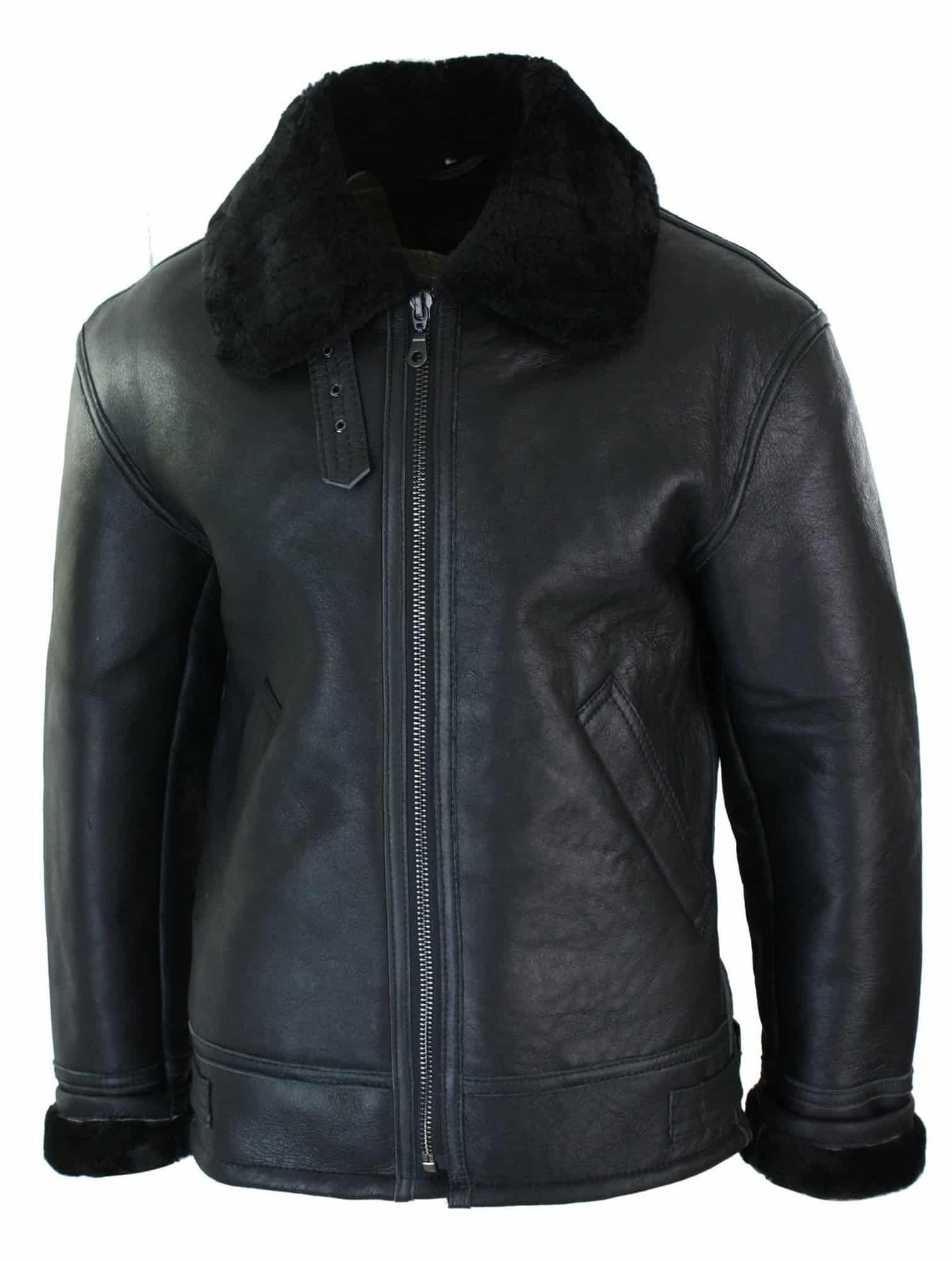 Jaqueta de piloto aviador B3 original em couro legítimo de carneiro para homem, ideal para o inverno - Preta
