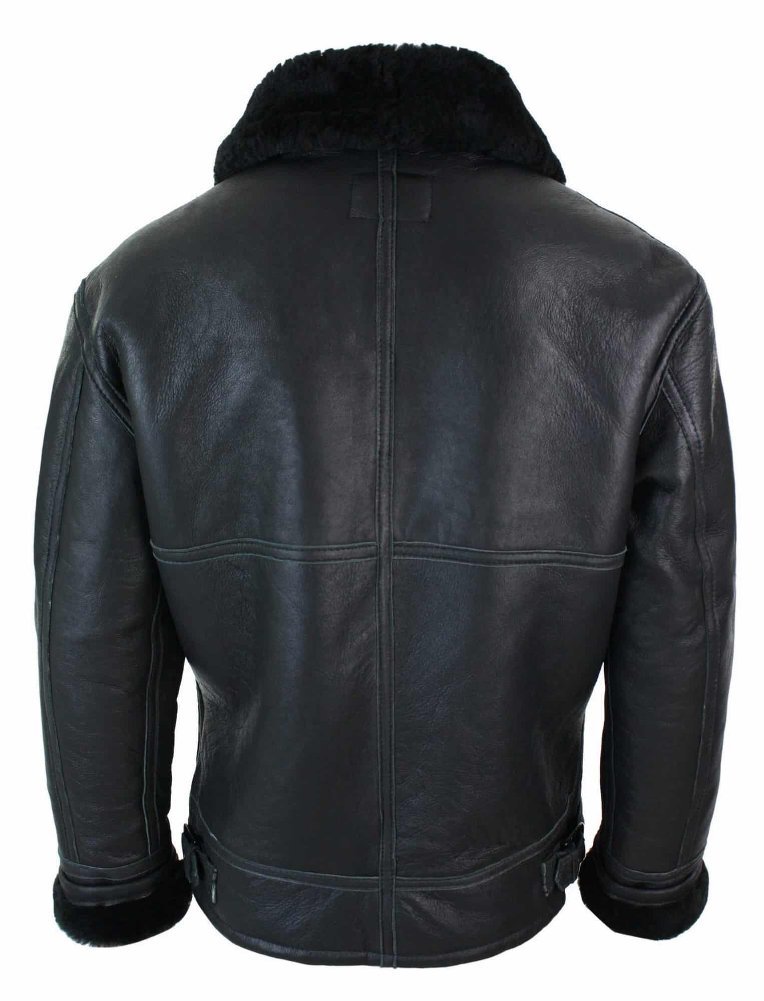 Jaqueta de piloto aviador B3 original em couro legítimo de carneiro para homem, ideal para o inverno - Preta
