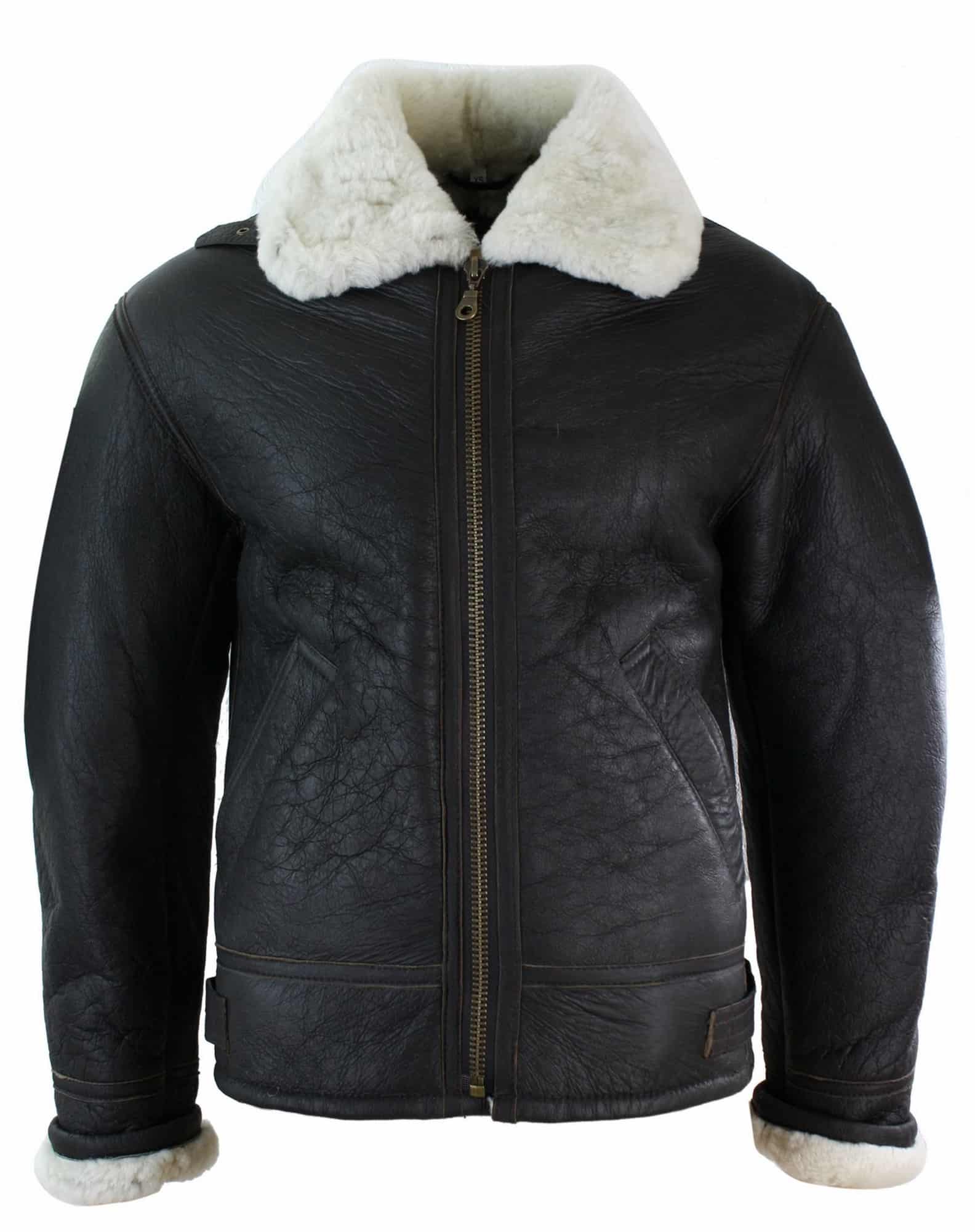 Jaqueta masculina de couro legítimo Sherling Sheepskin Original B3 Flying Pilot, ideal para o inverno - Marrom Creme