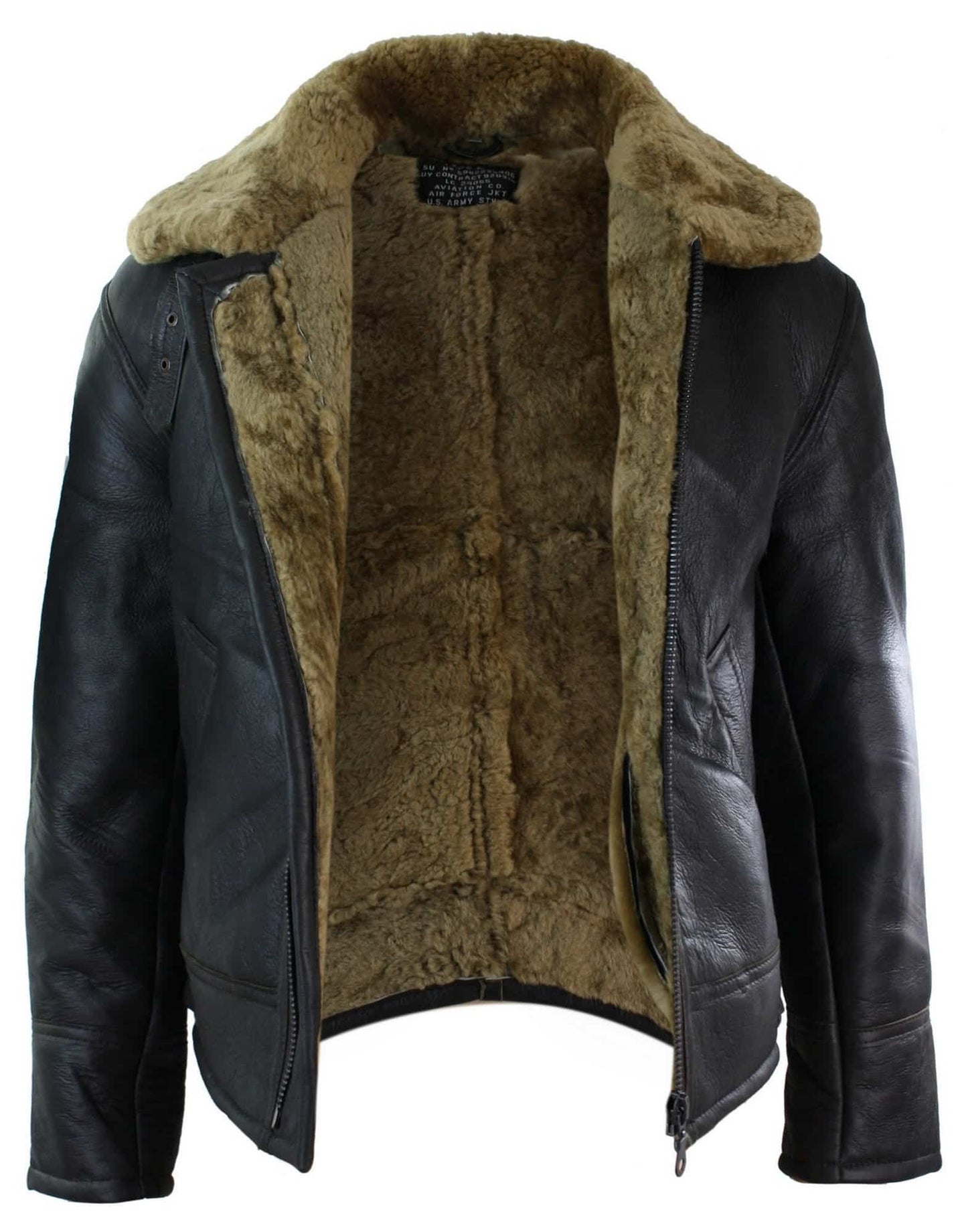 Jaqueta masculina de couro legítimo Sherling Sheepskin Original B3 Flying Pilot, ideal para o inverno - Marrom Gengibre (B3)