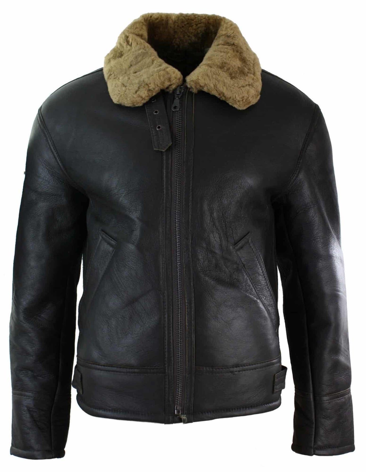 Jaqueta masculina de couro legítimo Sherling Sheepskin Original B3 Flying Pilot, ideal para o inverno - Marrom Gengibre (B3)