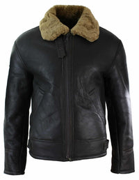 Jaqueta masculina de couro legítimo Sherling Sheepskin Original B3 Flying Pilot, ideal para o inverno - Marrom Gengibre (B3)