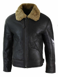 Jaqueta masculina de couro legítimo Sherling Sheepskin Original B3 Flying Pilot, ideal para o inverno - Marrom Gengibre (B3)
