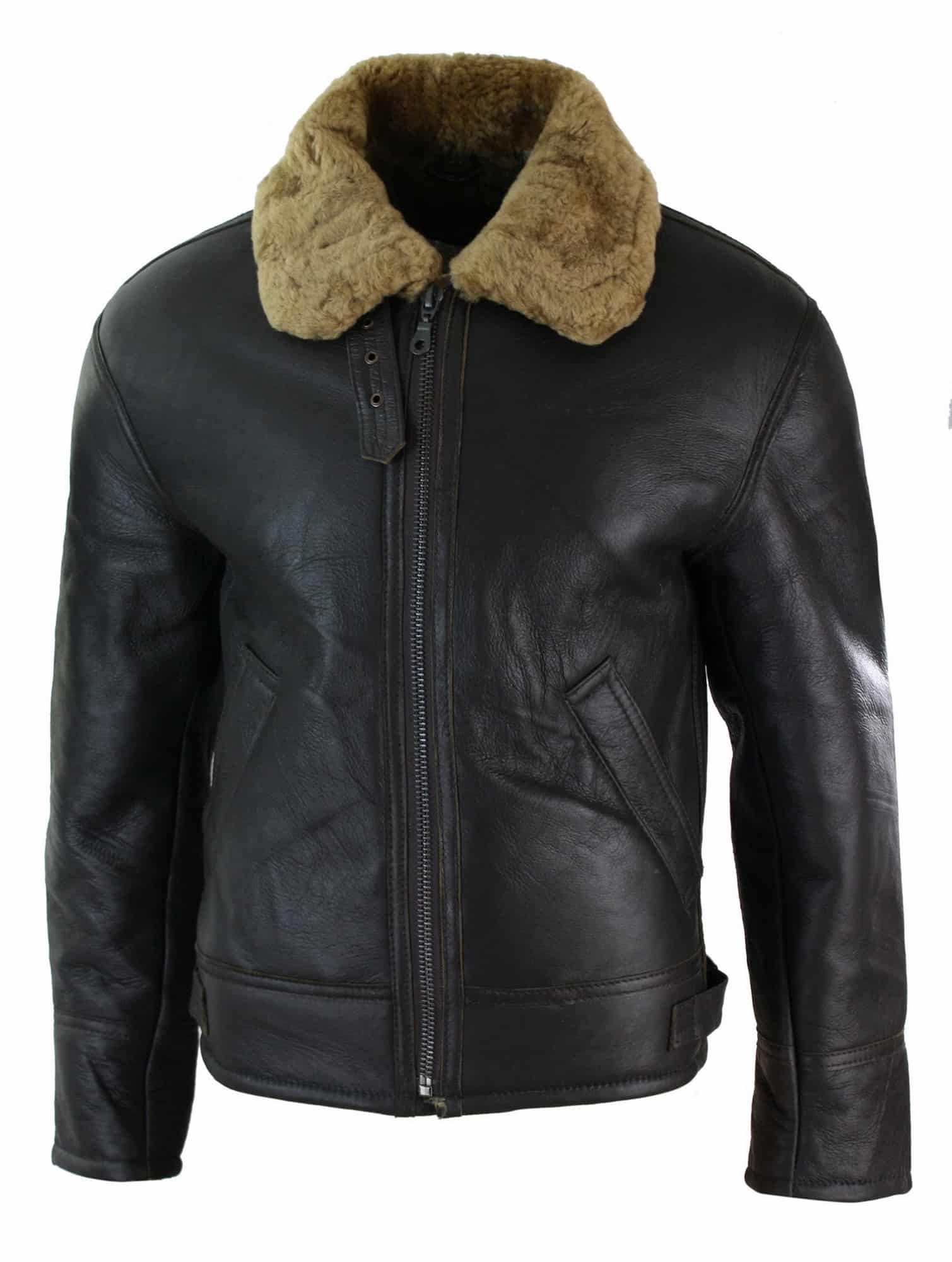 Jaqueta masculina de couro legítimo Sherling Sheepskin Original B3 Flying Pilot, ideal para o inverno - Marrom Gengibre (B3)