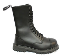 Botas militares unissex de couro legítimo, pretas, Ginders Herald, estilo punk rock, com biqueira de aço.