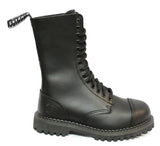 Botas militares unissex de couro legítimo, pretas, Ginders Herald, estilo punk rock, com biqueira de aço.