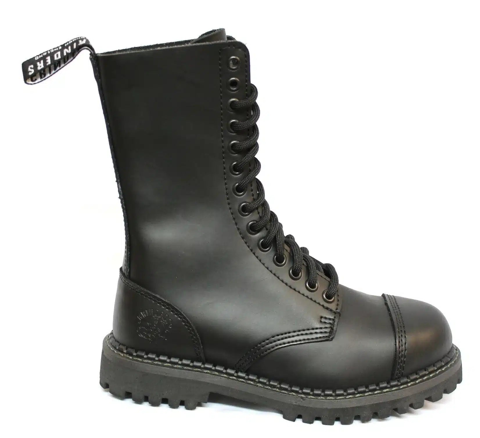 Botas militares unissex de couro legítimo, pretas, Ginders Herald, estilo punk rock, com biqueira de aço.