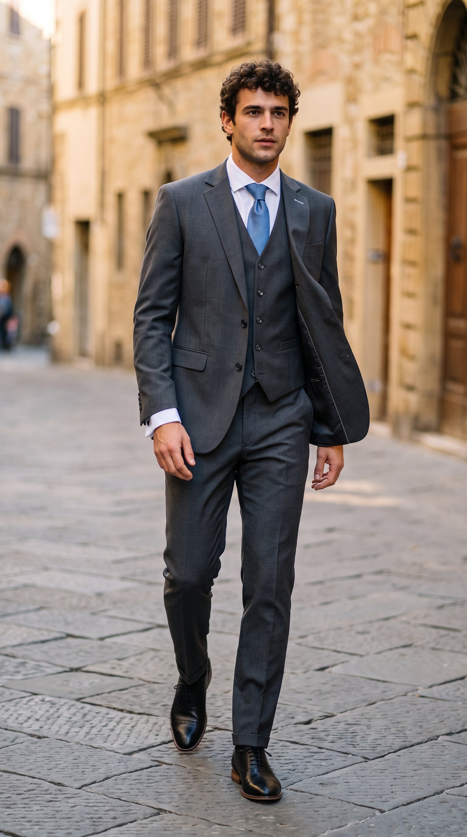 Look #824 styled with Bond - Terno masculino de 3 peças cinza-escuro com corte sob medida