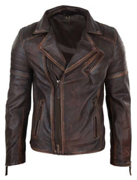 Jaqueta masculina de couro legítimo, corte slim - Marrom-Vermelho