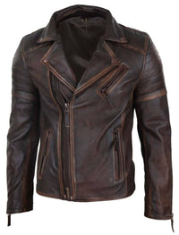 Jaqueta masculina de couro legítimo, corte slim - Marrom-Vermelho