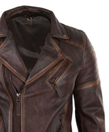 Jaqueta masculina de couro legítimo, corte slim - Marrom-Vermelho