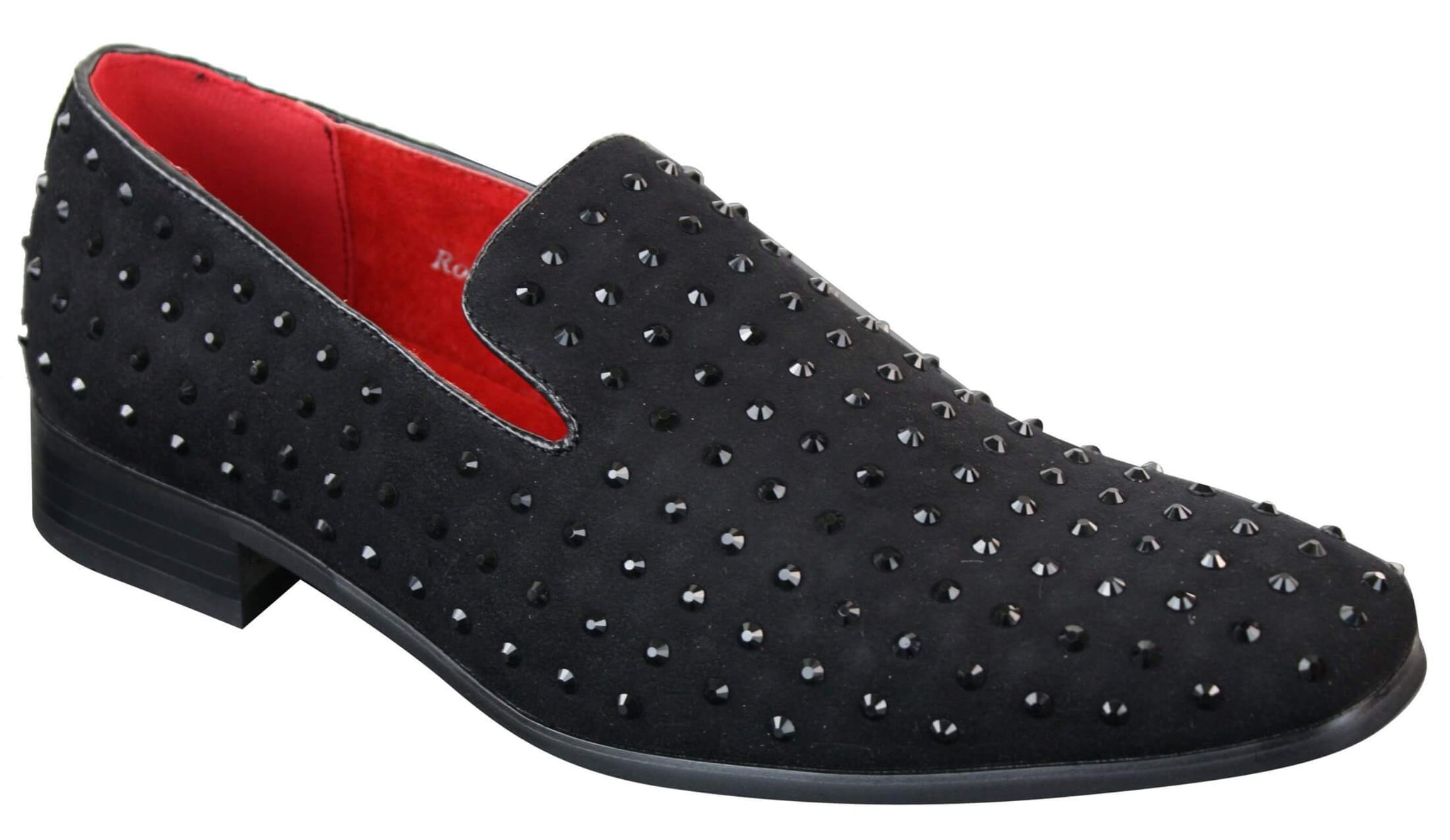 Mocassins masculinos de camurça com tachas prateadas, elegantes e brilhantes para festas.