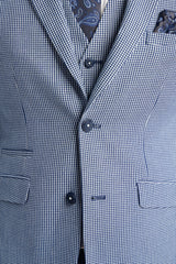 Terno clássico de verão de 3 peças Baresi para homem, em cinza e azul-marinho com estampa xadrez contrastante.