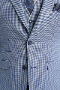 Terno clássico de verão de 3 peças Baresi para homem, em cinza e azul-marinho com estampa xadrez contrastante.