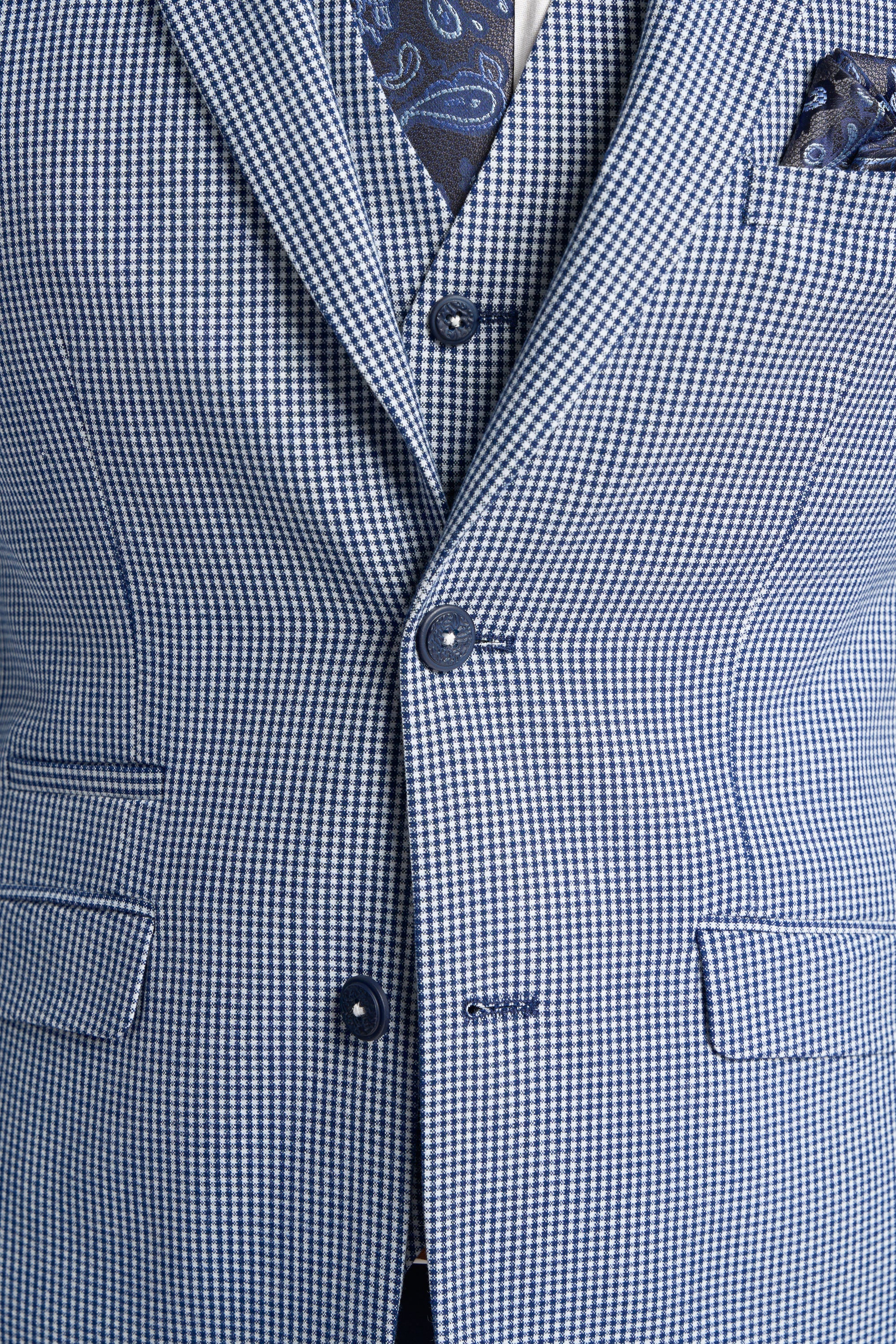 Terno clássico de verão de 3 peças Baresi para homem, em cinza e azul-marinho com estampa xadrez contrastante.