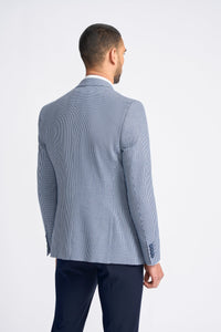 Terno clássico de verão de 3 peças Baresi para homem, em cinza e azul-marinho com estampa xadrez contrastante.