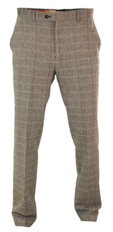 Calças masculinas de tweed espinha de peixe xadrez estilo Peaky Blinders em lã, estilo vintage clássico.