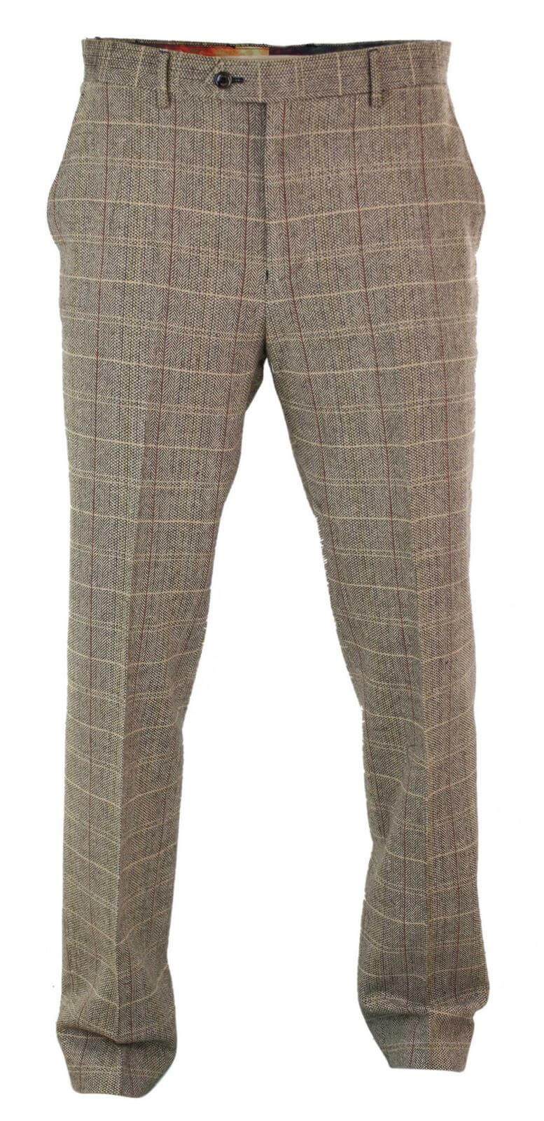 Calças masculinas de tweed espinha de peixe xadrez estilo Peaky Blinders em lã, estilo vintage clássico.