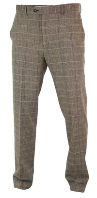 Calças masculinas de tweed espinha de peixe xadrez estilo Peaky Blinders em lã, estilo vintage clássico.