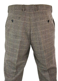Calças masculinas de tweed espinha de peixe xadrez estilo Peaky Blinders em lã, estilo vintage clássico.