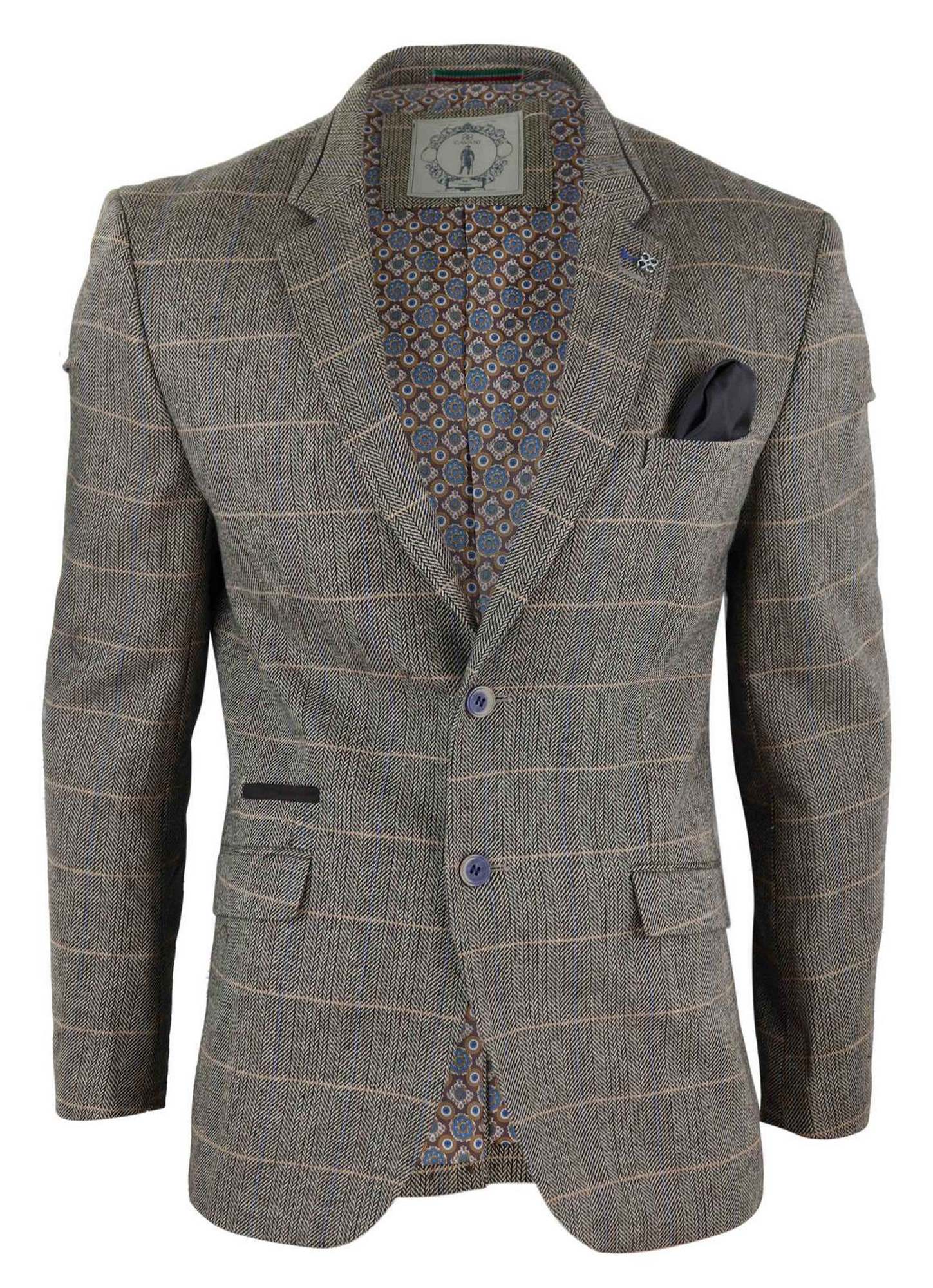 Blazer ou colete masculino vintage em tweed espinha de peixe xadrez marrom carvalho estilo retrô