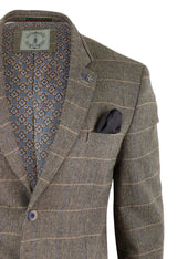 Blazer ou colete masculino vintage em tweed espinha de peixe xadrez marrom carvalho estilo retrô