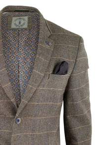 Blazer ou colete masculino vintage em tweed espinha de peixe xadrez marrom carvalho estilo retrô