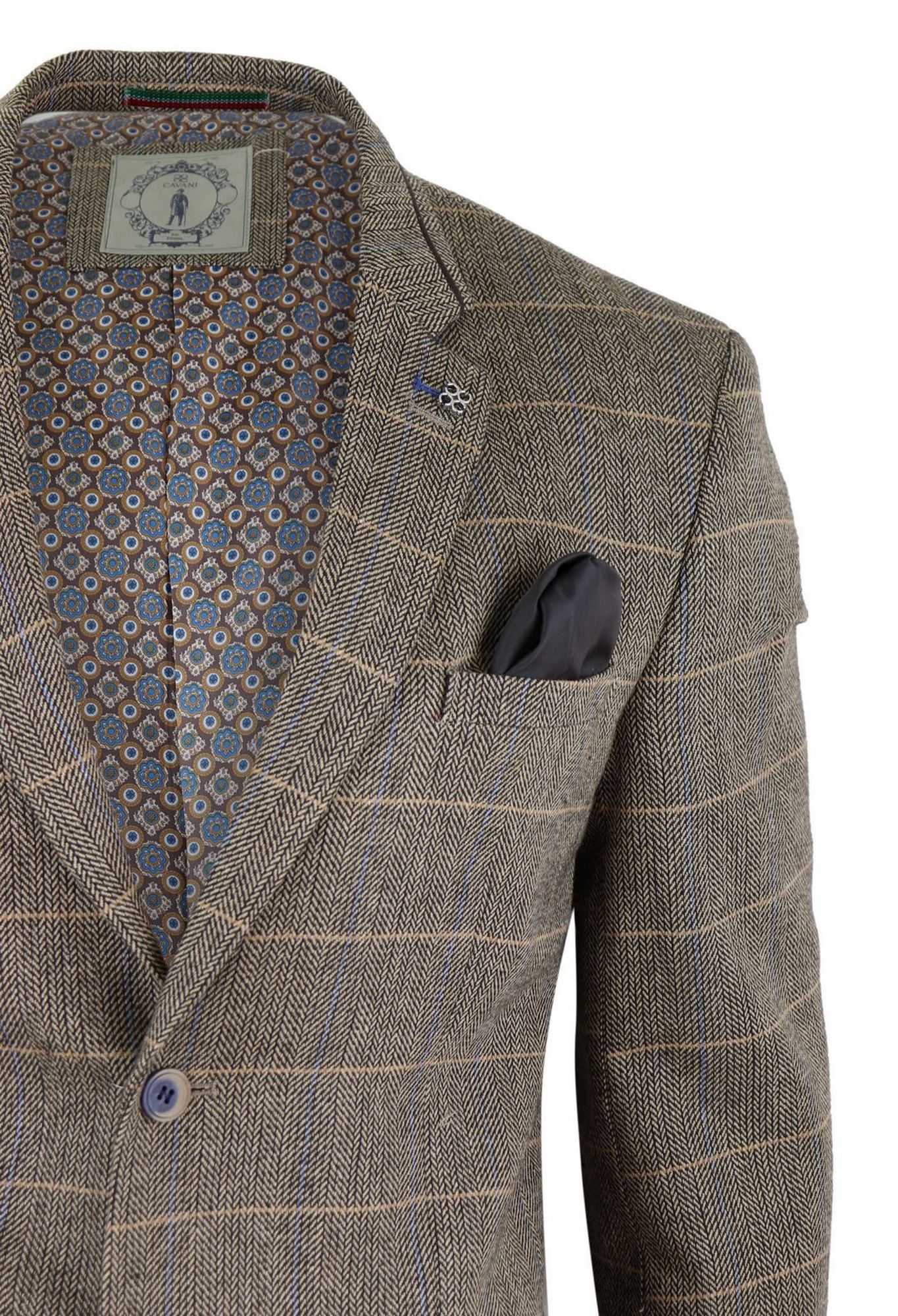 Blazer ou colete masculino vintage em tweed espinha de peixe xadrez marrom carvalho estilo retrô