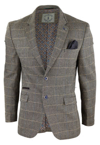 Blazer ou colete masculino vintage em tweed espinha de peixe xadrez marrom carvalho estilo retrô