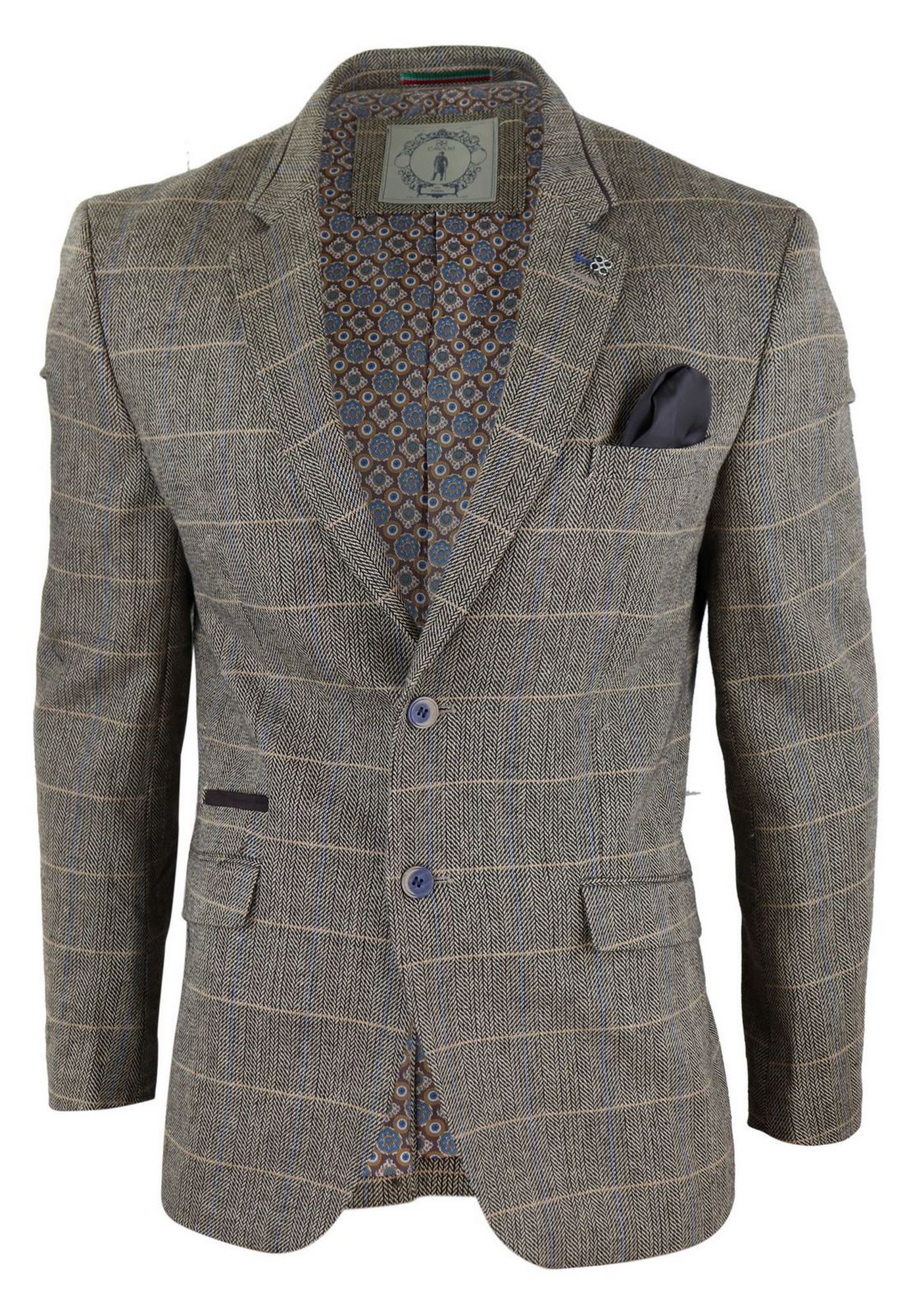 Blazer ou colete masculino vintage em tweed espinha de peixe xadrez marrom carvalho estilo retrô