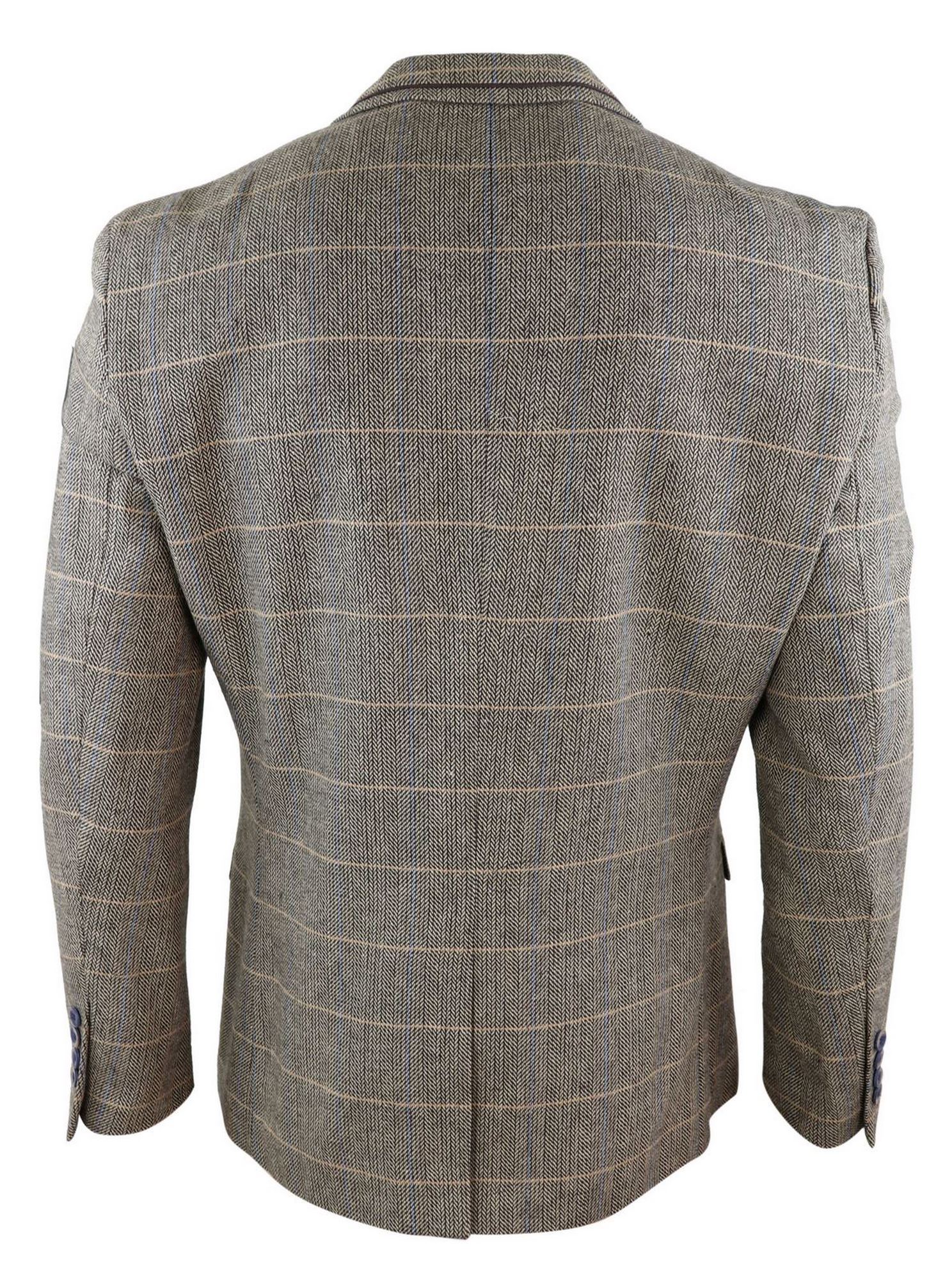Blazer ou colete masculino vintage em tweed espinha de peixe xadrez marrom carvalho estilo retrô