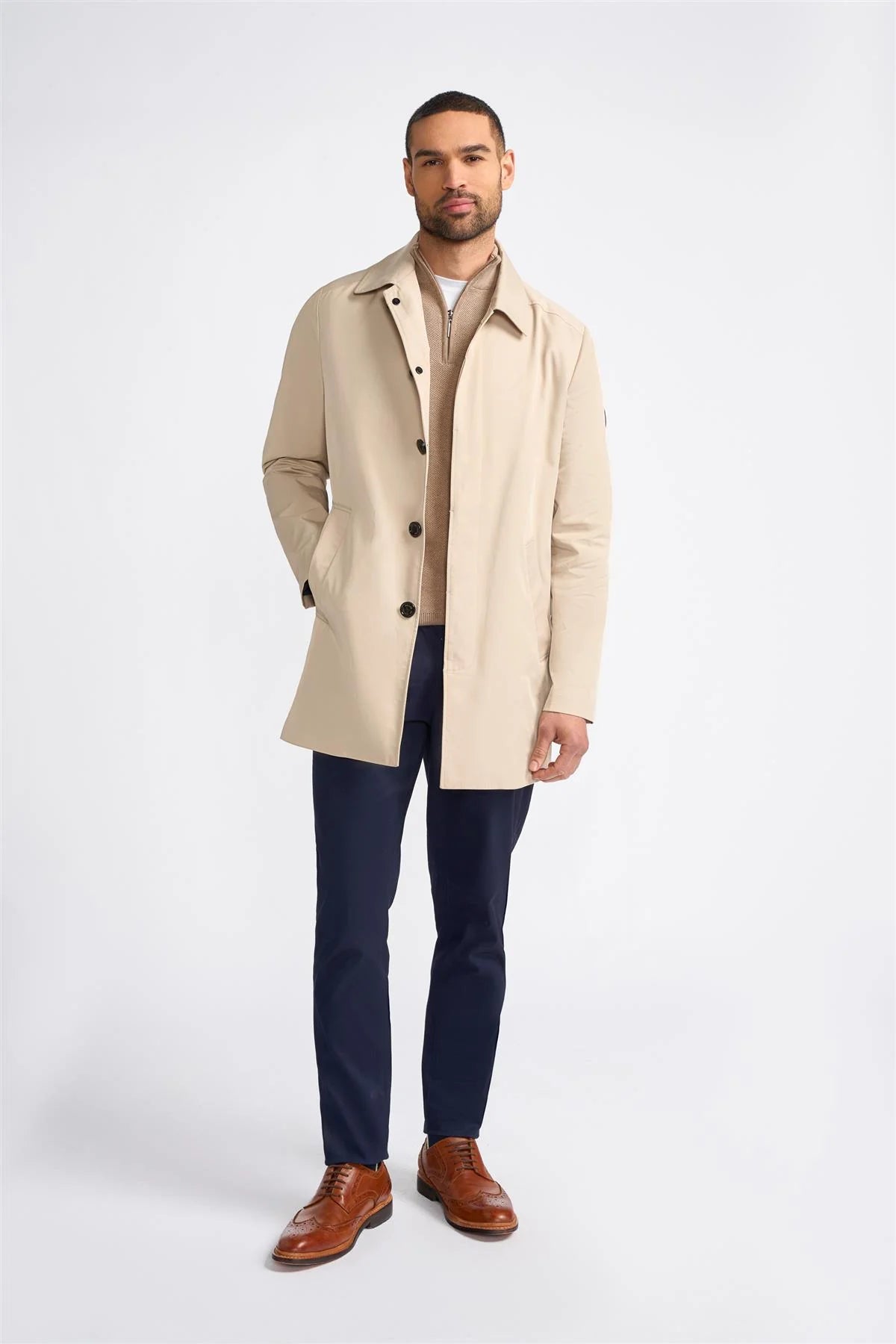 Barracuda - Casaco Trench Coat Clássico Leve Masculino Bege
