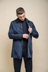 Barracuda - Casaco Trench Coat Clássico Leve Masculino Azul Marinho