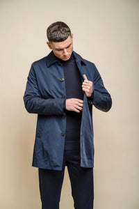 Barracuda - Casaco Trench Coat Clássico Leve Masculino Azul Marinho