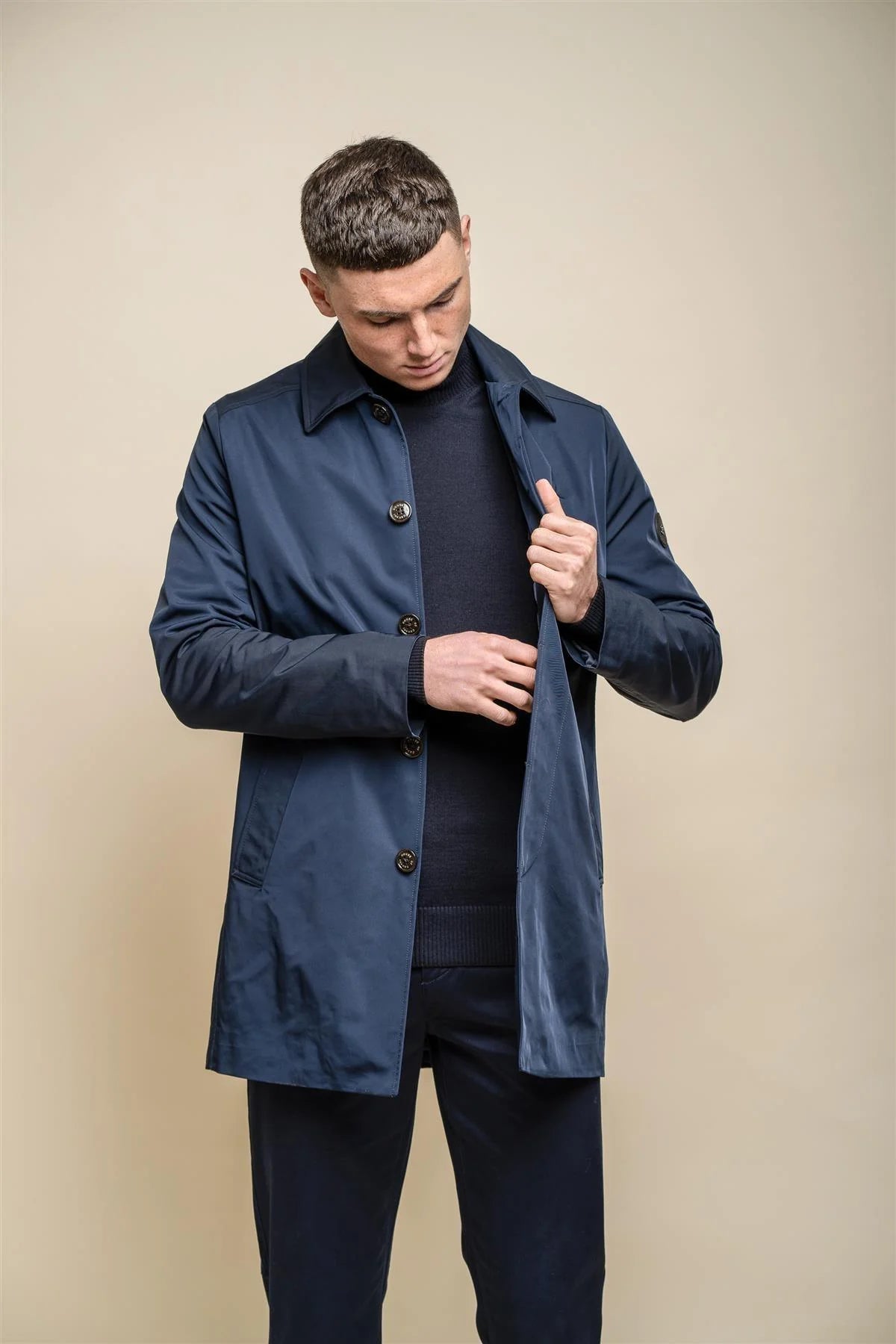Barracuda - Casaco Trench Coat Clássico Leve Masculino Azul Marinho