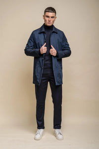 Barracuda - Casaco Trench Coat Clássico Leve Masculino Azul Marinho